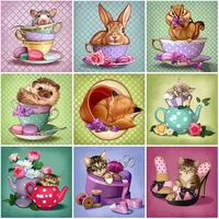 diy 5d diamond painting cute animals coffee cup cat full round square drill mosaic diamond embroidery cross stitch kids gift