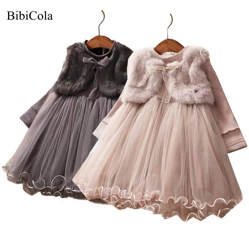 

Рождественское платье для маленьких девочек; Сезон осень-зима; Платья с длинными рукавами; Меховая шаль; Кружевной Костюм принцессы для дня ...