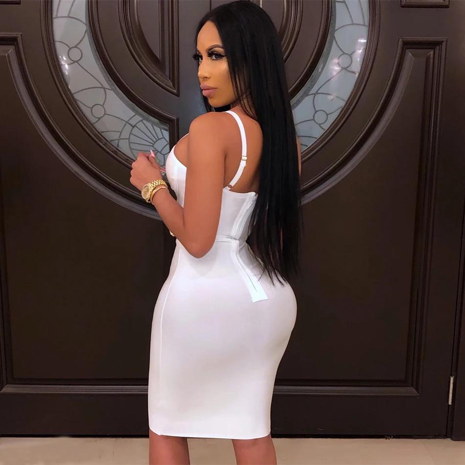 

New Arrival Bandage Dress Women Sexy Spaghetti Strap V Neck Black White Celebrity Party Night Club Bodycon Dress Woman Vestido