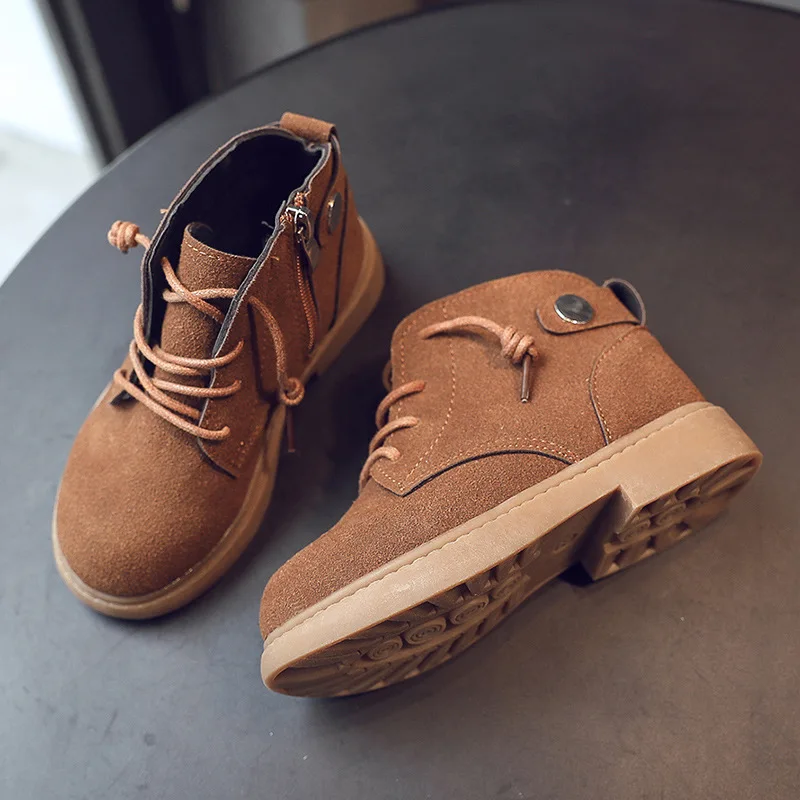 Осенне-зимние ботинки для мальчиков и девочек Кожаные Замшевые Детские