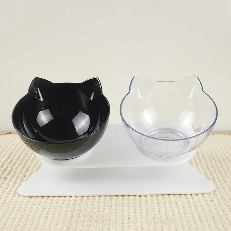 

Non-slip Cat Bowls Double Bowls With Raised Stand Pet Food/Water Bowls For Cats Dogs Feeders 15 ° Neck Support Cat Bowl