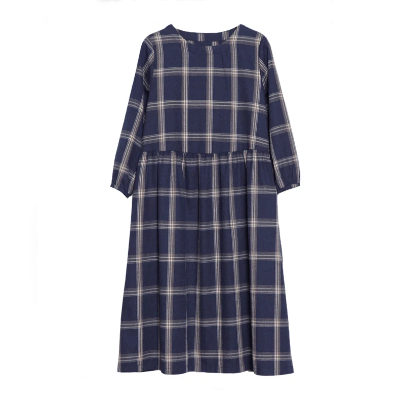 

Large Size Women's Clothing 2020 Autumn New Dress Artistic Retro Fat Girl Loose Stitching Plaid Long Sleeve A- line Skirt