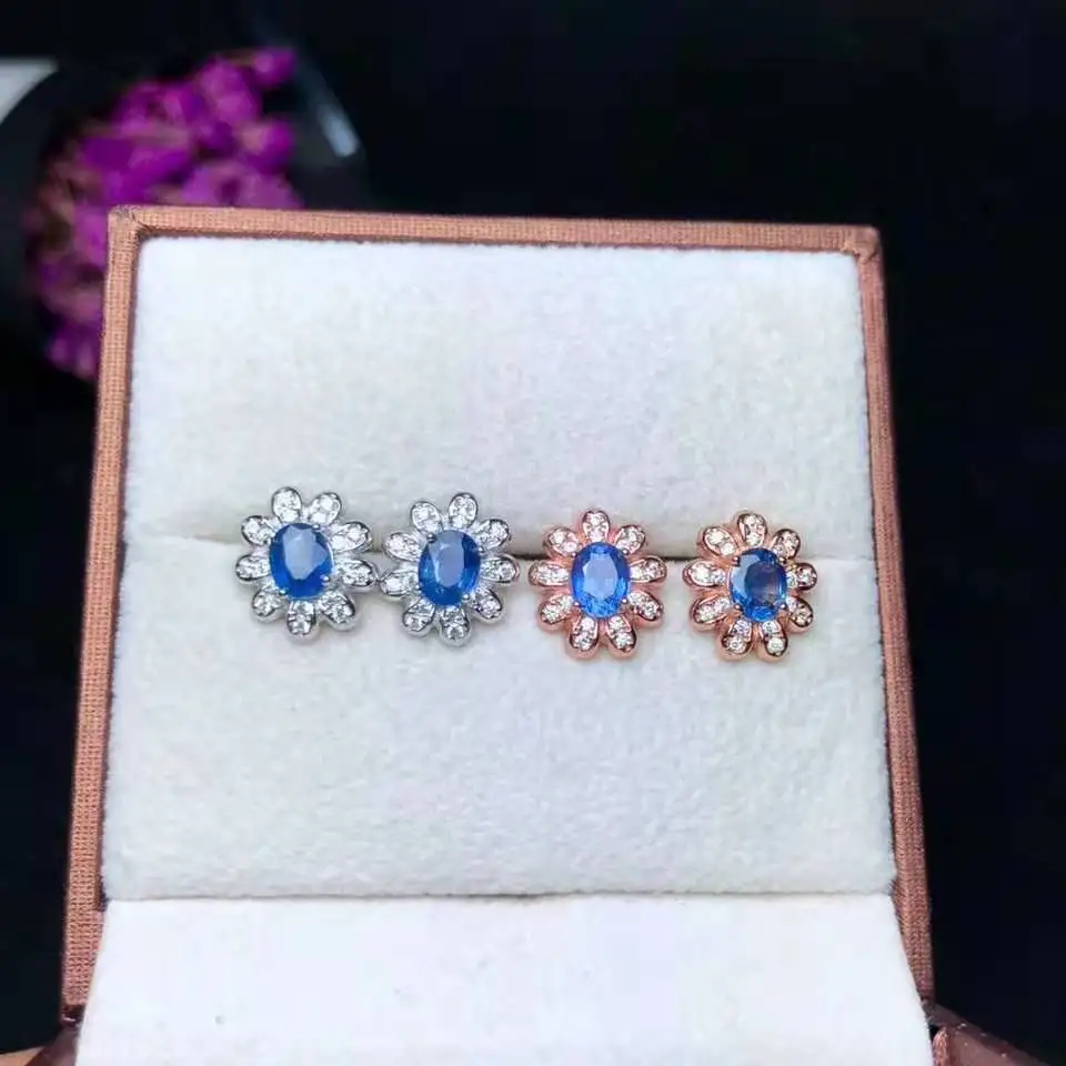 

Серьги женские из чистого серебра 925 пробы с натуральным сапфиром