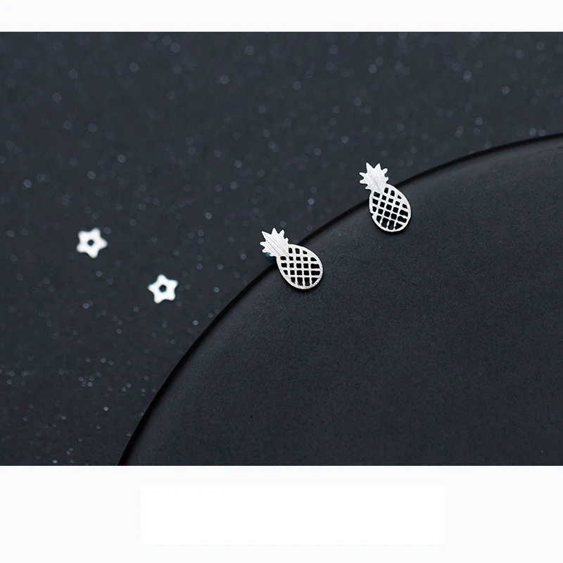 Женские серьги-гвоздики из серебра 100% пробы с фруктами и ананасами | Украшения