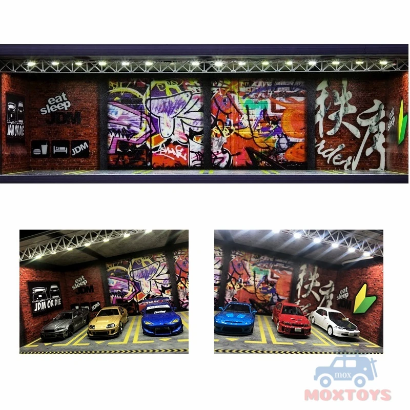 GEECHAN 1:64 Diorama Display Cabinet Bright Model Carport JDM Nissan LBWK AMG MPOWER LAMBO USB LED lights Finished |