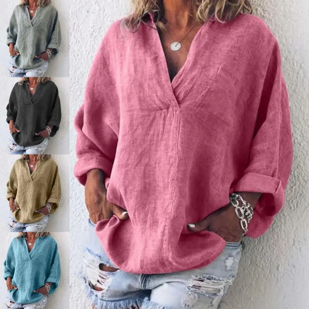 

2021 Women Autumn Shirt Long Sleeve Solid Color Loose Thin Casual Blouse V Neck Pullover Women Shirt Ladies Clothing Women Tops