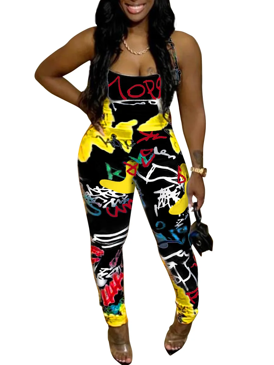 Женский Длинный комбинезон на бретелях облегающий сексуальный спортивный