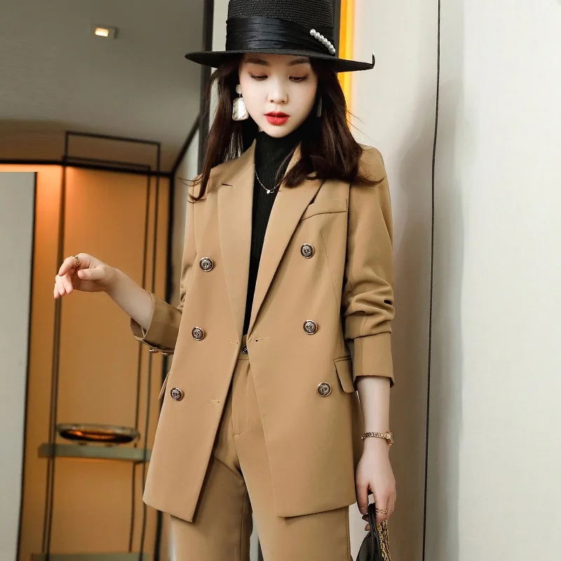 

Женский офисный костюм из двух предметов, облегающий пиджак с отложным воротником и брюки в Корейском стиле, комплект из двух предметов, вес...