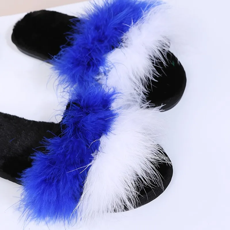 

2021 New Women's Soft-soled Large Size Color-blocking Plush Outer Wear Fashionable Beach Slippers