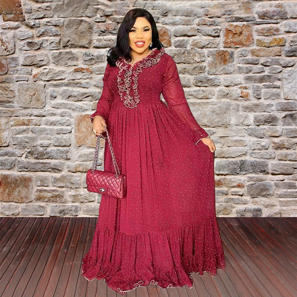 

Dubai Turkey Arabic Caftan Muslim Fashion Lotus Sleeve Dress American Clothing Dresses Women Robe Islam Clothing