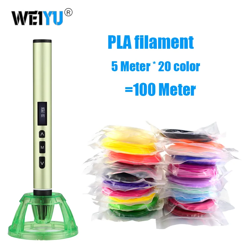 green pen and PLA100 Новая высокая и низкая температура 3D Ручка, 3D печать Ручка, может использовать PCL PLA нити. Металлический Чехол Для Переноски Чехол, подарок на день рождения - Цвет: green pen and PLA100