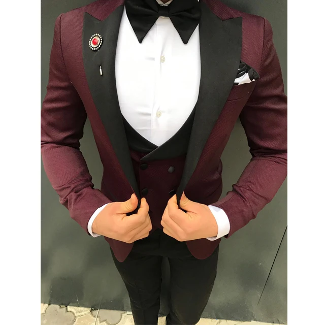 

Handsome Groomsmen Wool blend Groom Tuxedos Mens Wedding Dress Man Jacket Blazer Prom Dinner (Jacket+Pants+Tie+Vest) A181