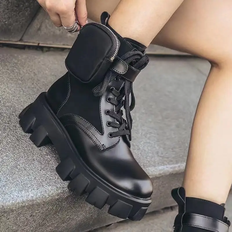 

2021 Autumn Winter New Women's Thick-Soled Leather Martin Boots Casual Women's Boots Women's Fashion Lace-Up High Boots