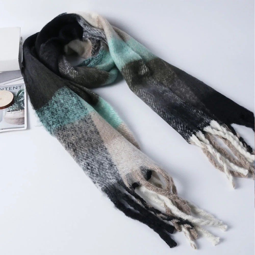 

New Thickened Warm Color Plaid Scarf Female Fringed Big Shawl
