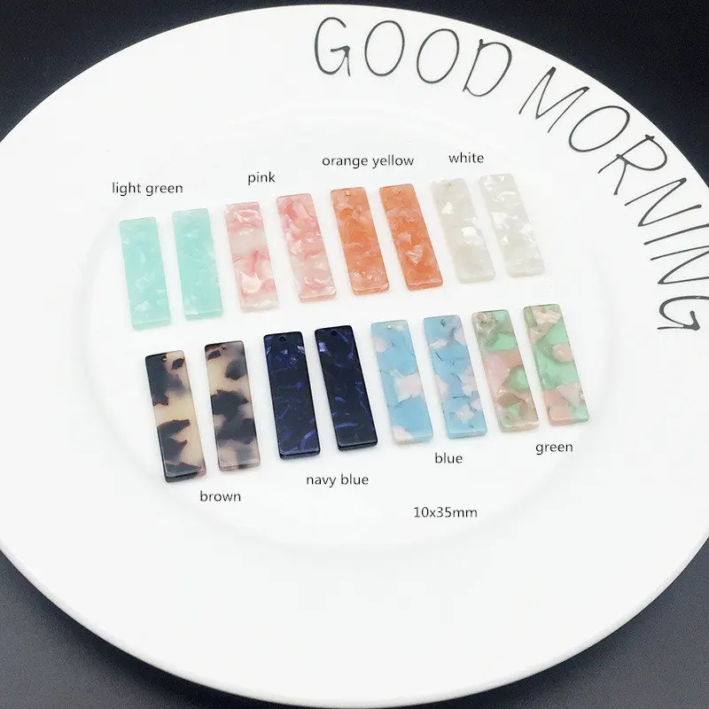 

10pcs 10x35mm cellulose acetate solid rectangle charm for jewelry making and crafting fashion earring pendants