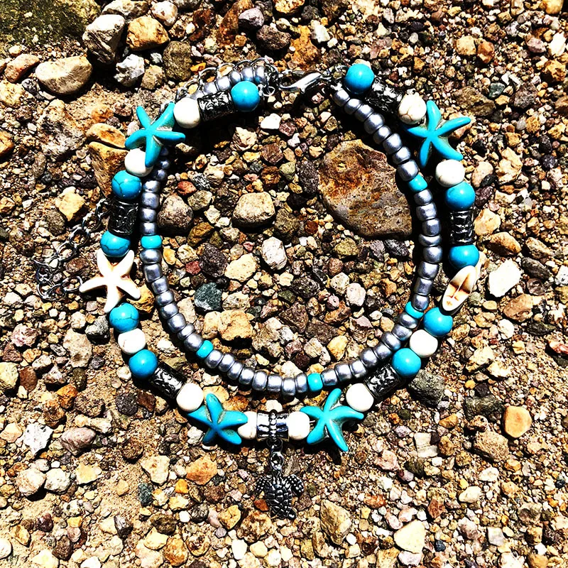 

2021 Bohemia Summer Vintage Shell Beads Starfish Turtle Anklets for Women Handmade Beaded Ankle Bracelet Foot Jewelry Bracelet