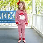 Пижамный комплект TELOTUNY для мальчиков и девочек, Рождественская полосатая футболка с Сантой, топ + штаны, осенняя домашняя одежда для детей