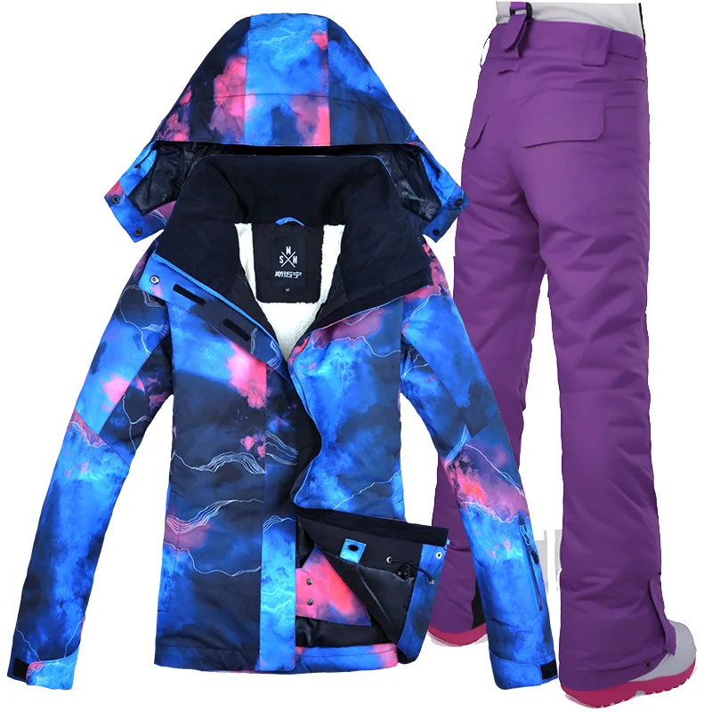 Женский лыжный костюм зимняя куртка с брюками для сноуборда и брюки катания на