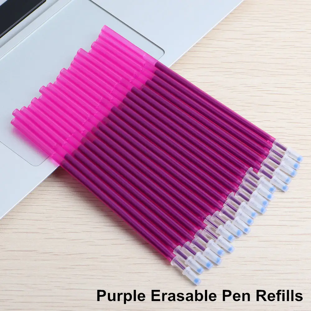 20PCS Purple Refill Набор стираемых ручек 20 шт, сменные чернила черного и синего цвета для гелевой ручки длиной 12,9 см, пишущие ручки 0,5 мм для офиса и школы, волшебные заправки - Цвет: 20PCS Purple Refill