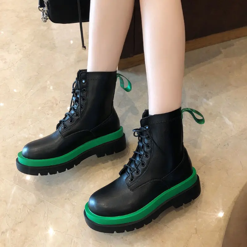 

Женские массивные Ботинки Челси BV из натуральной кожи 2021, модная Женская осенне-зимняя обувь на платформе с круглым носком и черным каблуко...