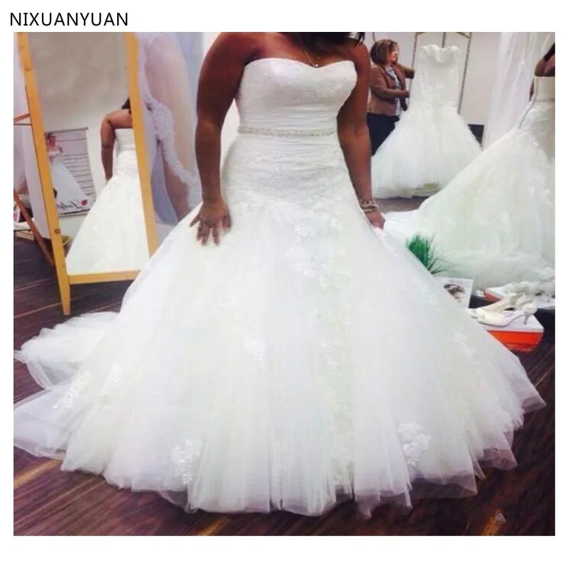 Plus Size Mermaid Wedding Dresses Sweetheart Lace Appliques Beading Sash Bride Bridal Gowns Vestido De Noiva | Свадьбы и торжества