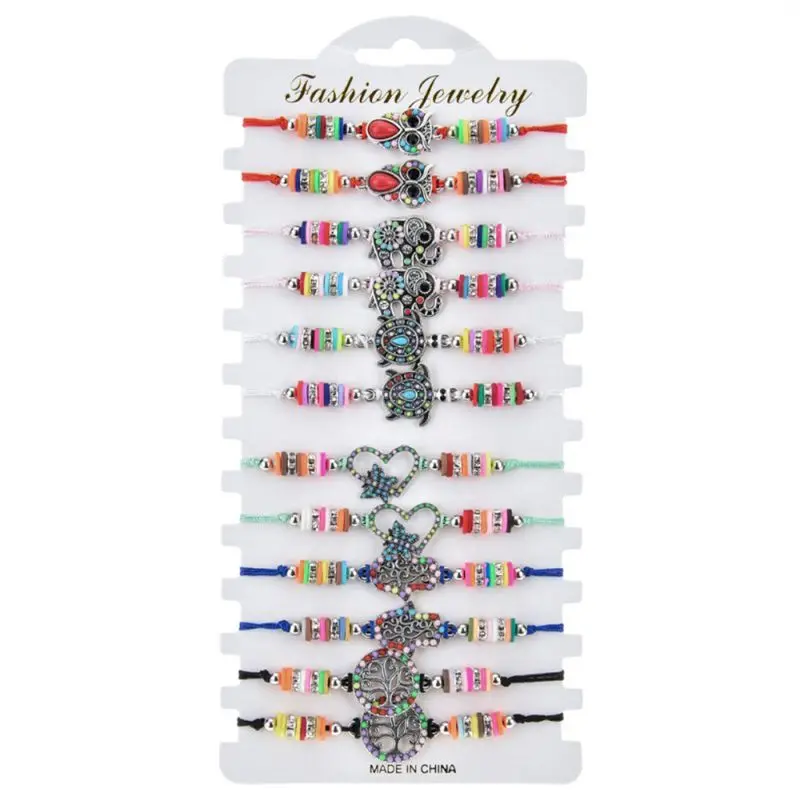 

12 Pcs/set Women Handmade Woven Bracelet Boho Enamel Bead Bracelets Jewelry Gift