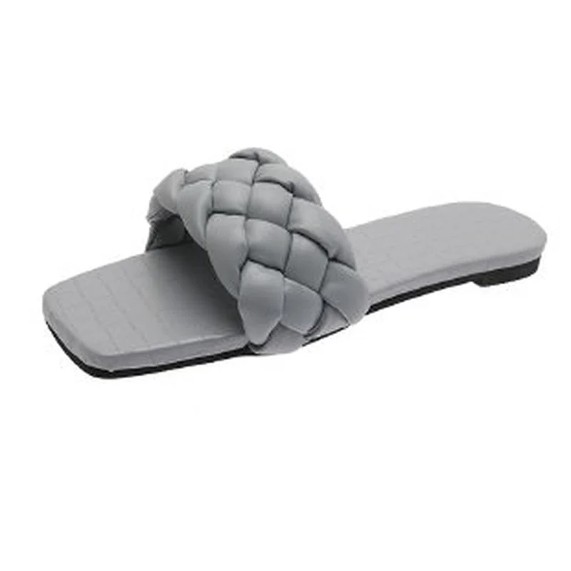 

Slipper Casual Flip Flops Beach Weave Flat Shoes Female Slip on 2021 Summer New Fashion Women Slippers Ladies Square Toe Sandal