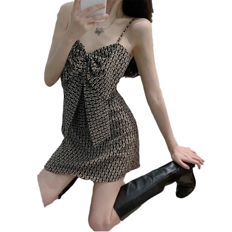 

Dress women close waist show thin summer new bowknot suspender skirt short small