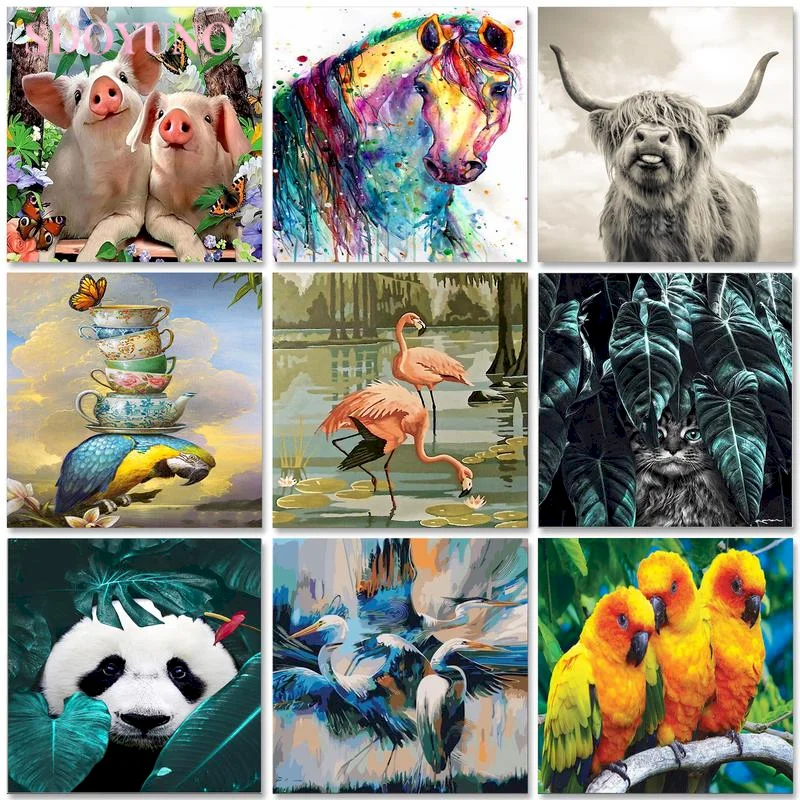 

SDOYUNO Cat Paint By Numbers Kits For Adults Kids Animals Flower On Canvas Coloring Acrylic Paints Decorative Frames DIY Wall De