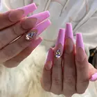 Накладные ногти, 24 шт., розовый ромбовидный дизайн, искусственный длинный Накладные ногти балерины с клеем, полное покрытие, накладные ногти