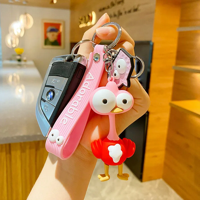 Брелок для ключей с мультяшными животными большим глазом страусом милым жирафом