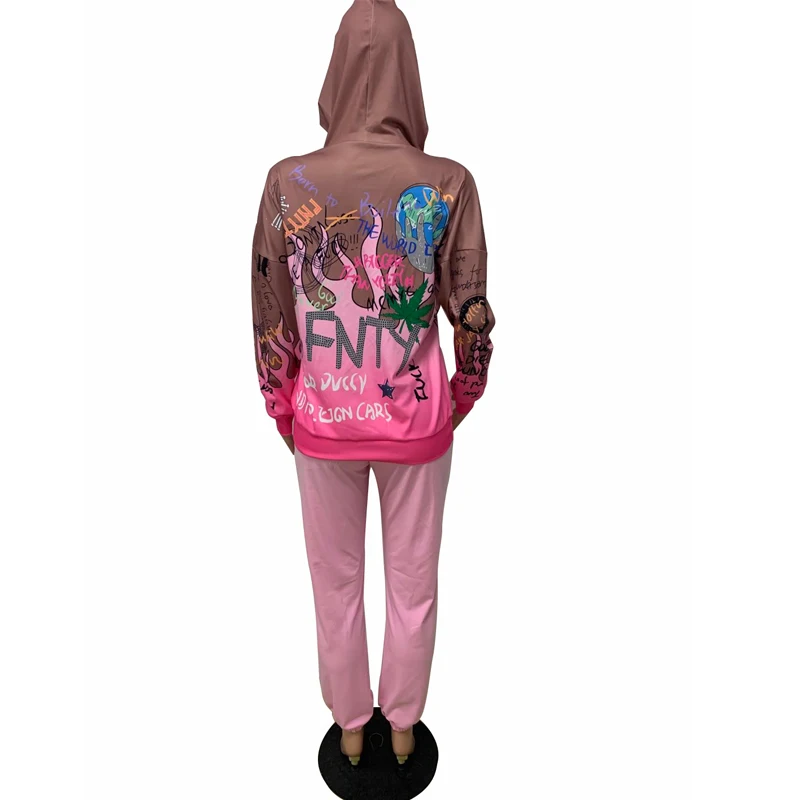 

Fall Aesthetic pink 2 Piece Set Cartoons Long Sleeve Top and Pants Outfits for Women Clothes Lounge Wear Matching Sets