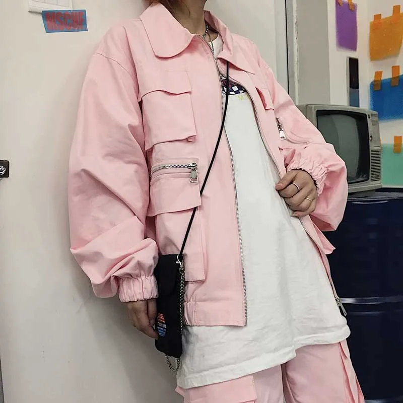 pink jacket NiceMix/комплект из двух предметов, Женская куртка и брюки-карго, комплект из 2 предметов, куртка-бомбер, пальто, джоггеры, женский костюм, комплекты, комплекты, спортивный костюм, стиль сафари - Цвет: pink jacket