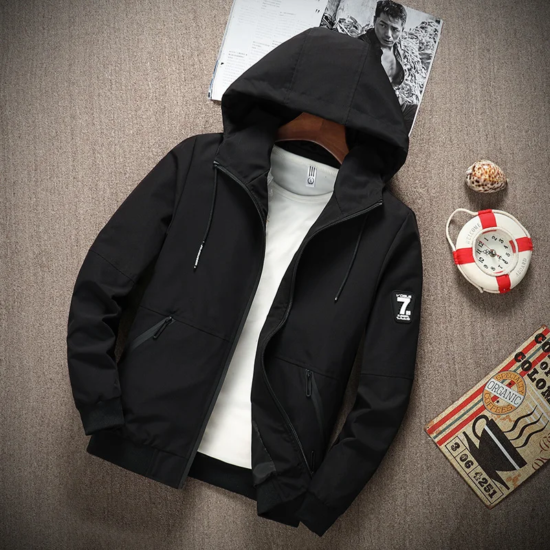 Куртка мужская повседневная приталенная ветровка с капюшоном тонкая верхняя