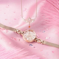 anime cardcaptor sakura quartz wristwatch 925 silver necklace jewelry set for women wrist watch cosplay props girls xmas gift
