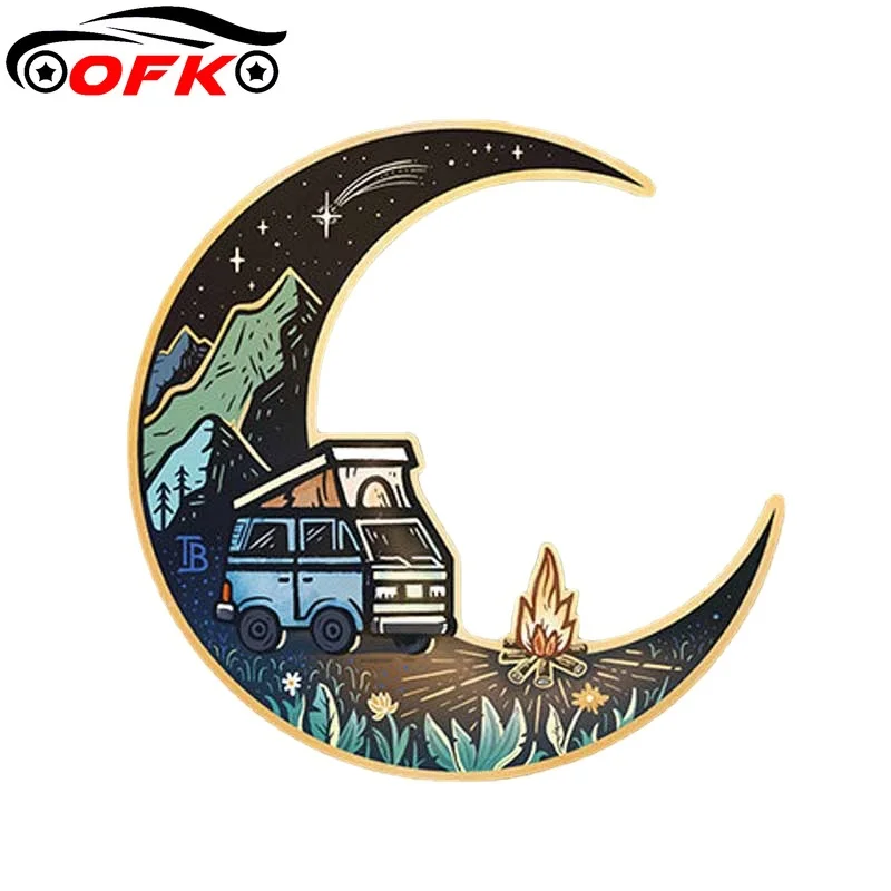 

OFK For Moon and Truck Car Stickers Sunscreen Creative Decals Car Accessories Laptop Windshield Decor 13cm*12.9cm