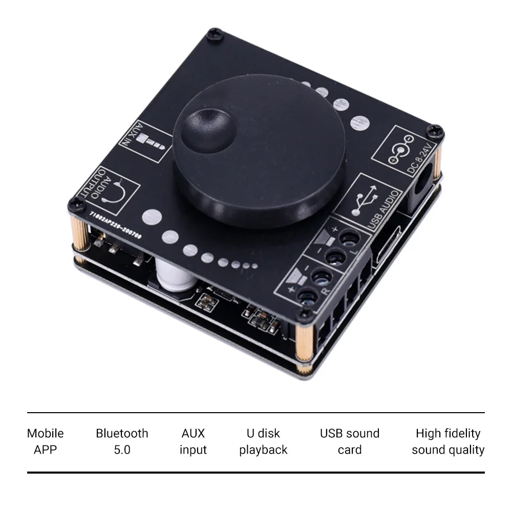 

2*50W Wireless Digital Audio Power Amplifier Bluetooth 5.0 Speaker HiFi Stereo 2.0 Channel Music USB Sound Card AMP