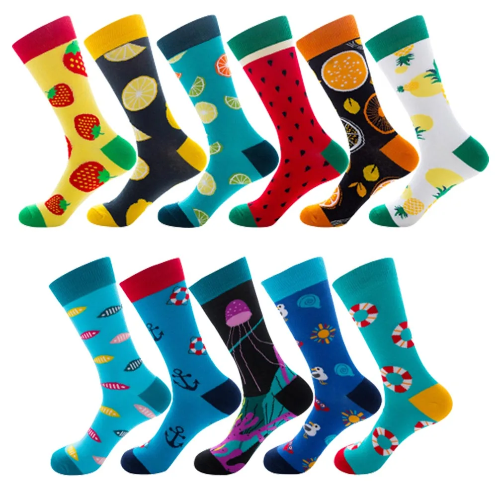 

Unisex Cotton Funny Socks Pineapple Watermelon Lemon Strawberry Orange Swimming Ring Crab Sea Gull Jellyfish Anchor Fish Socks