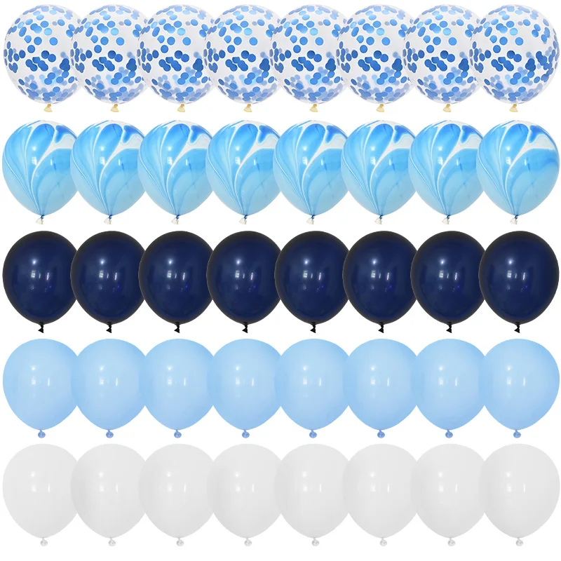 

40Pcs Blue Agate Marble Balloons Set With Metallic Confetti Balloon Wedding Baby Shower Graduation Birthday Party Decorations