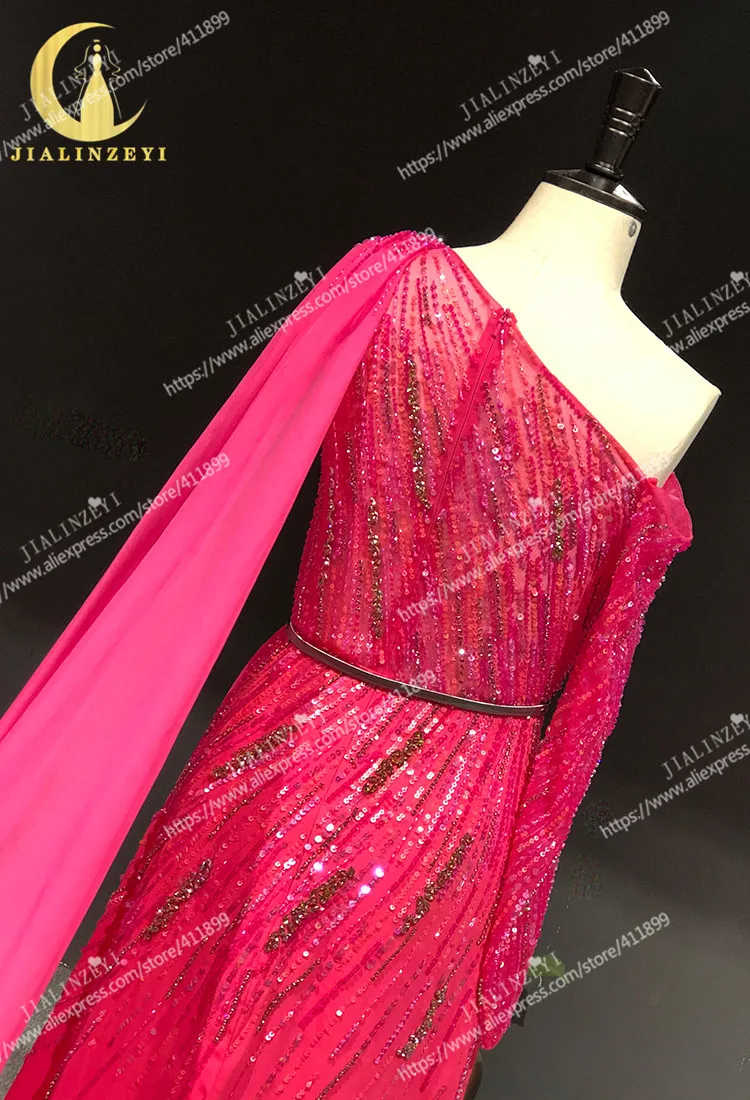Rhine Real picture one shoulder beads sequins sexy robe longue abiti da seradress women evening dress long formal dresses