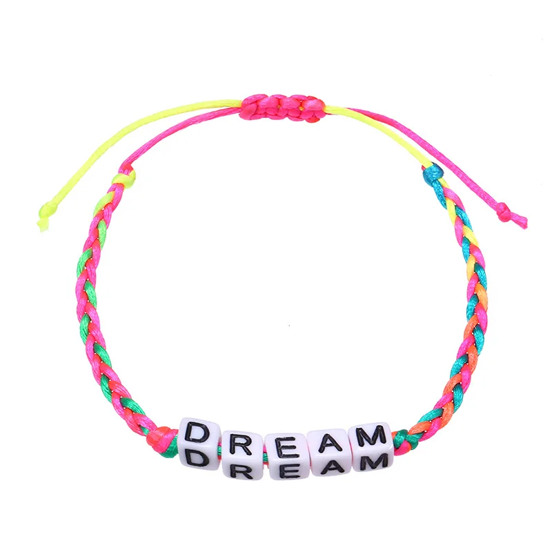 

2021 New Kids Handmade Colorful Rope Braided Letter Bracelet for Boy Girl Colorful Beads Lucky Bracelet Jewelry Children Gifts