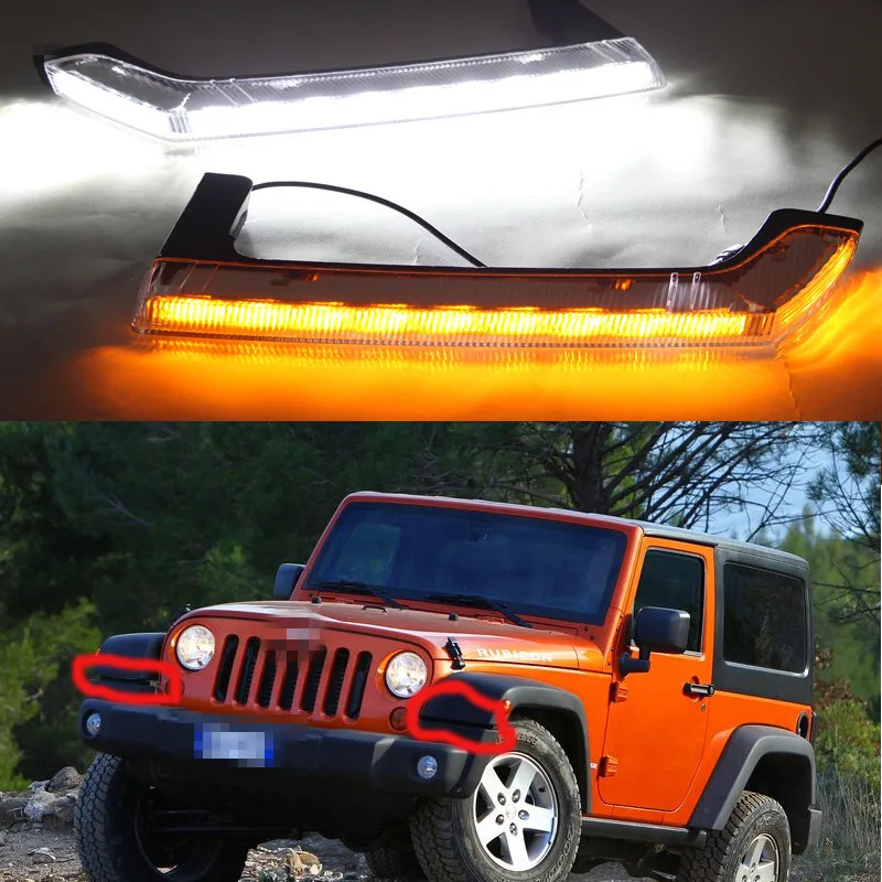

1 комплект Высокое качество DRL дневные ходовые огни Светодиодный с Поворотные огни для JEEP WRANGLER 2006-2015