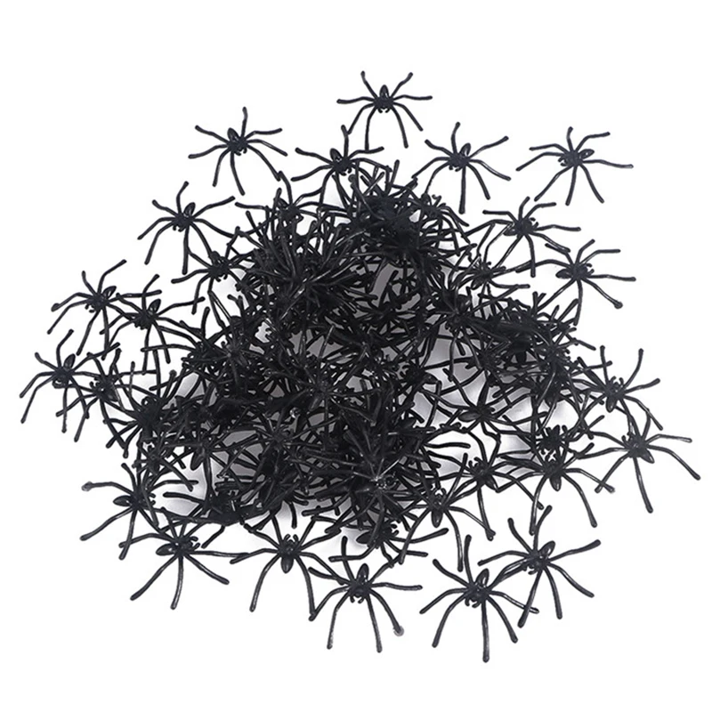 

100 pcs Plastic Fake Spider Practical Jokes Props Realistic Spider for Prank Halloween Party Decoration
