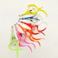 30pcspack glow assist hooks with squid skirts lumious slow jig silicone skirt fishing hook sea fishing accessories