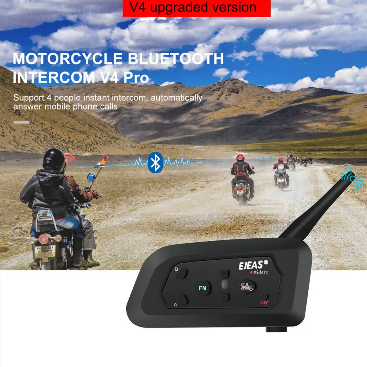 2Pcs EJEAS V4-1200m Intercom Bluetooth Helmet Interphone 4 Riders Talking Group At the Same Time Motorcycle Casco Walkie Talkie |