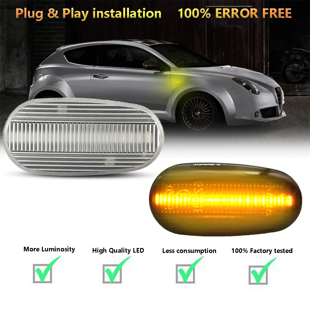 

2Pcs Dynamic High Quality LED Side Marker Mudguard Turn Signal Light For Alfa Romeo 147 GT 937 MiTo 955 Fiat Bravo MK2 198