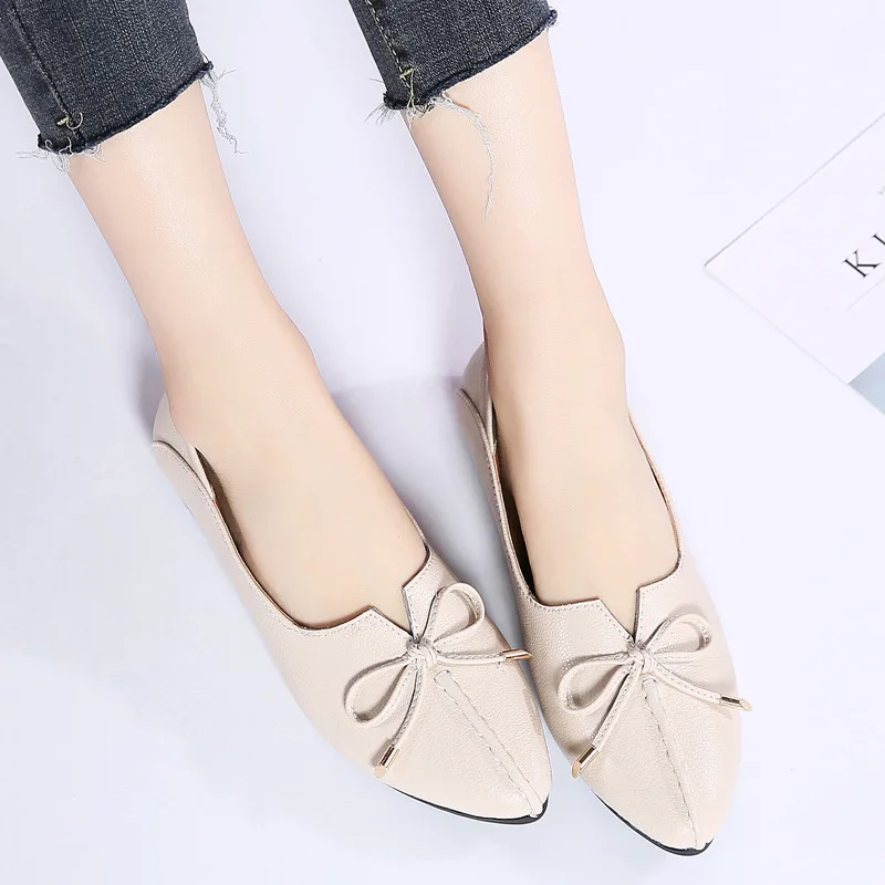 

SWYIVY Women Flat Shoes PU Breathable Spring Autumn Female Single Shoes Pointed Toe Slip-On Shoes Women Flats Shallow Loafers