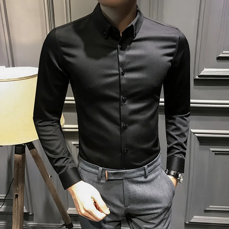 

Winter men's shirt men's long sleeve Korean Slim Fit Black high-grade Plush shirt trend business non iron anti wrinkle