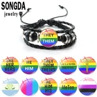 Браслеты SONGDA ЛГБТ, гей-Прайд, флаги, черные браслеты, стеклянный кабошон, многослойный Плетеный кожаный браслет ручной работы, ювелирные подарки