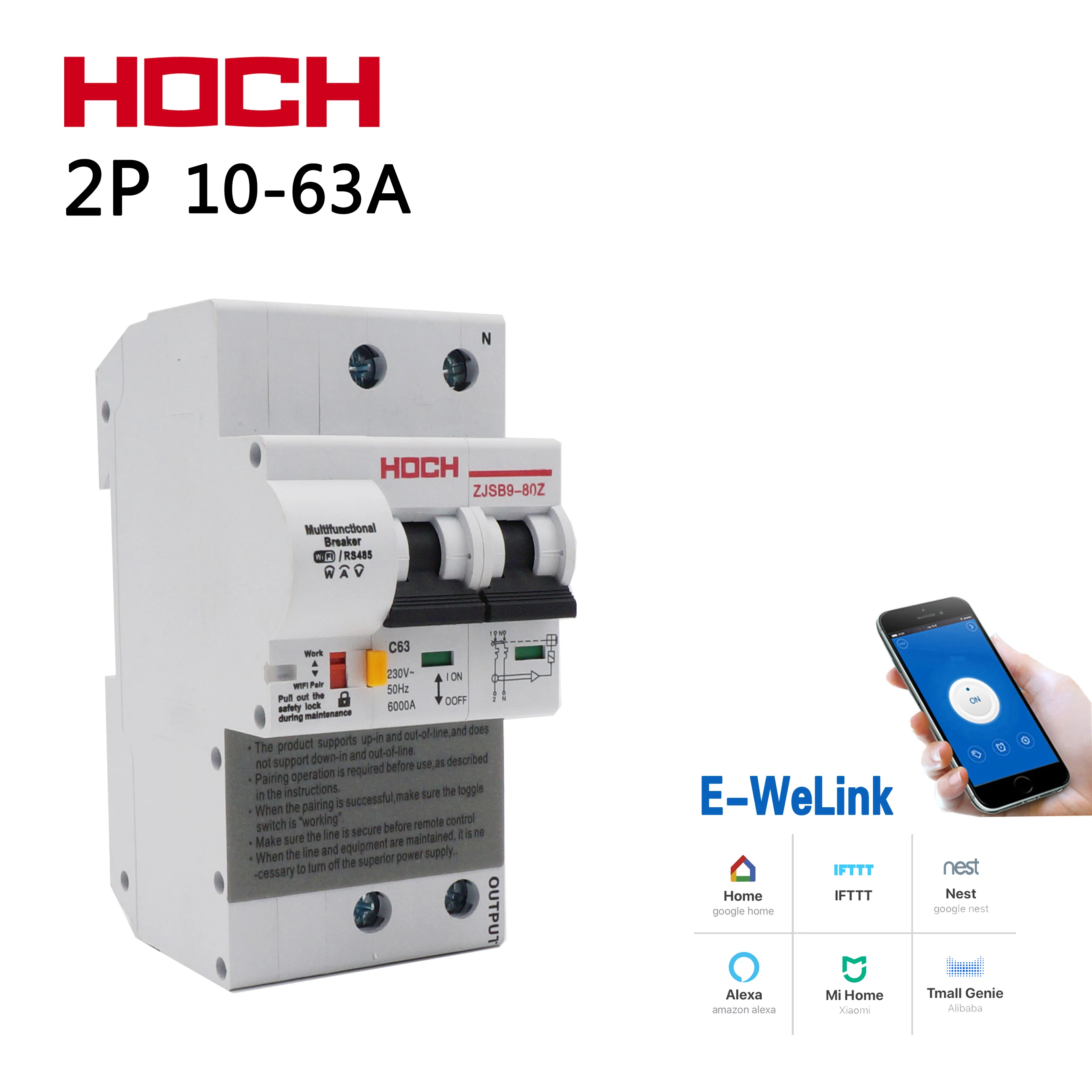 HOCH 2P wifi автоматический выключатель мониторинг энергии заводской Таймер Пульт дистанционного управления Ewelink Tuya app беспроводной умный Интеллектуальный переключатель
